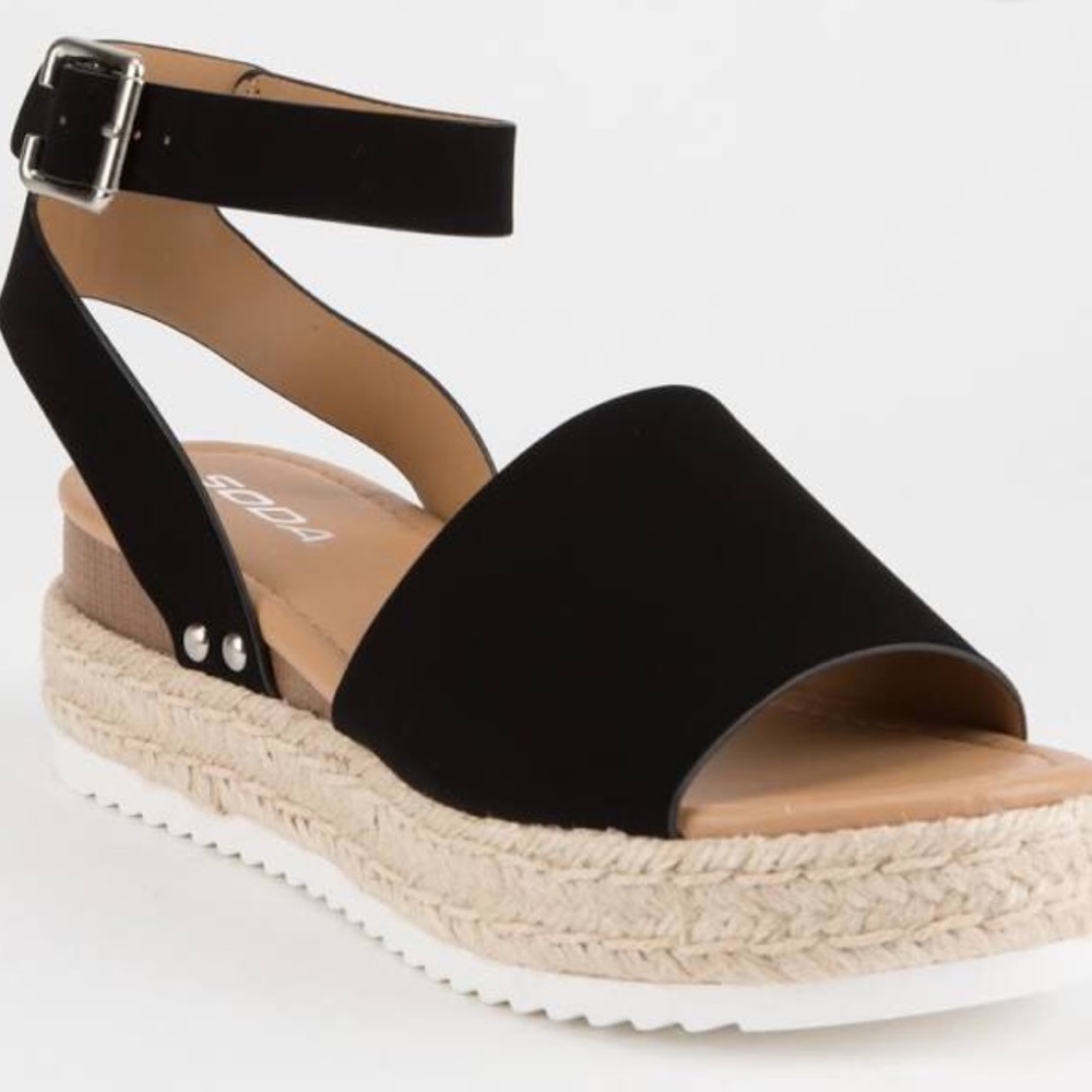 Hot! Soda Topic Black Espadrille Wedge Platform Sandal Nu Shuz Key West - Picture 9 of 9